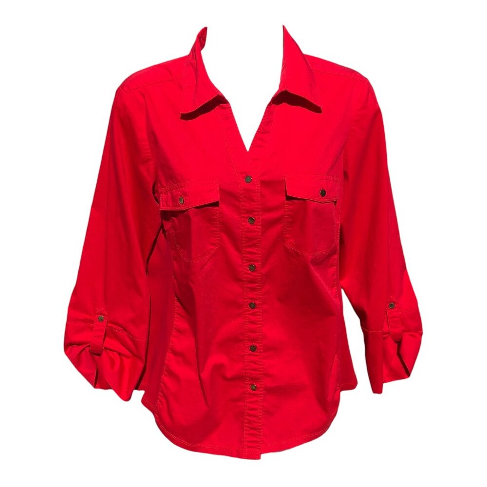 Cathy Women's Red Button Down Shirt, S